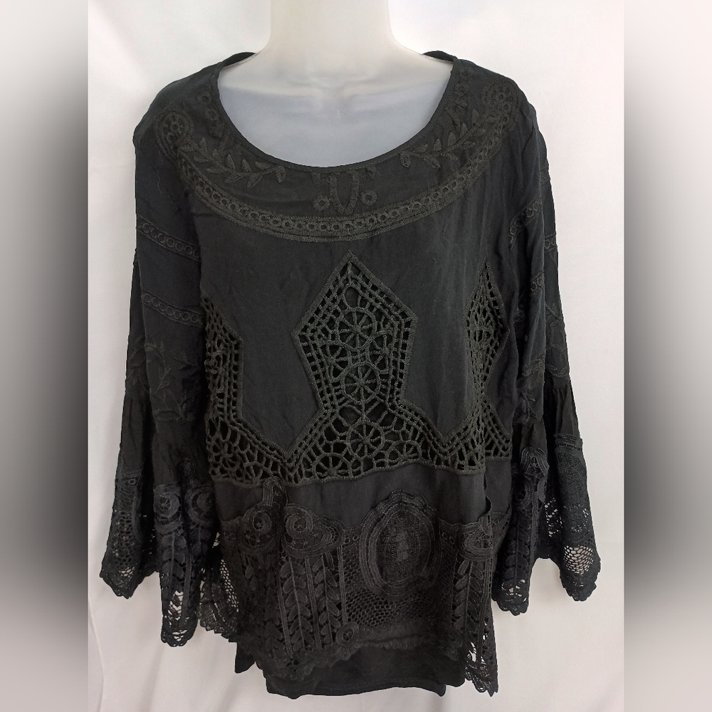 SOFT SURROUNDINGS XL Elegant Whimsigoth‎ Fairycore Grunge Black Lace Blouse - Picture 2 of 8